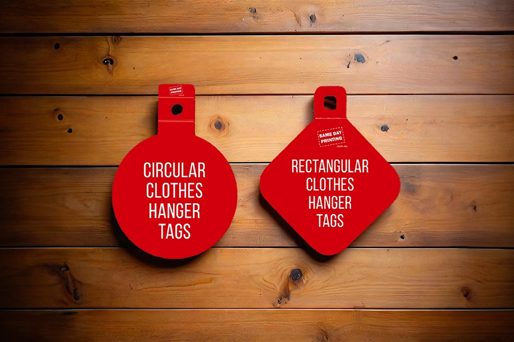 Circular and square clothes hanger tags