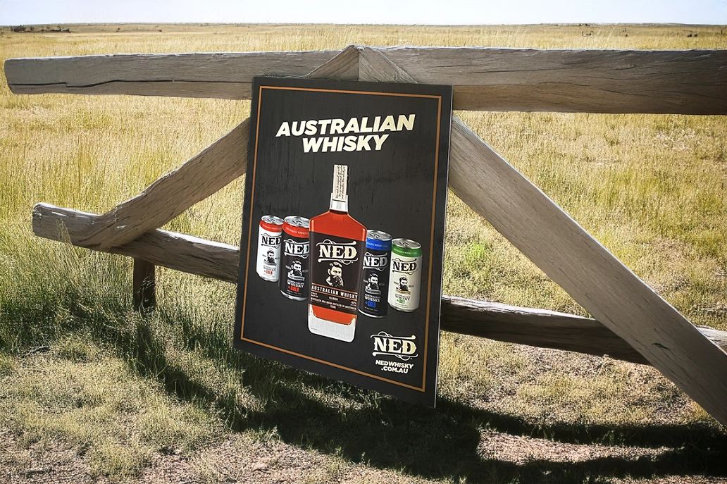 Corflute sign for Ned Whiskey