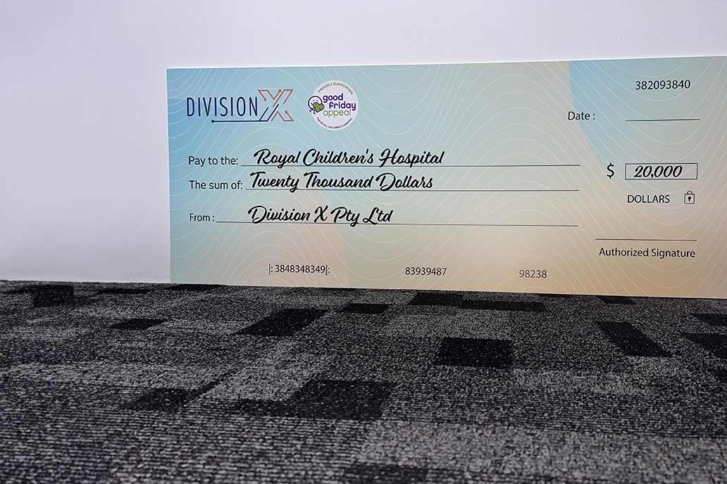 Corflute sign in cheque