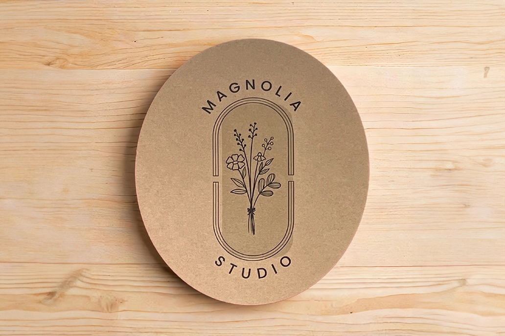 Oval shaped marketing card in kraft stock