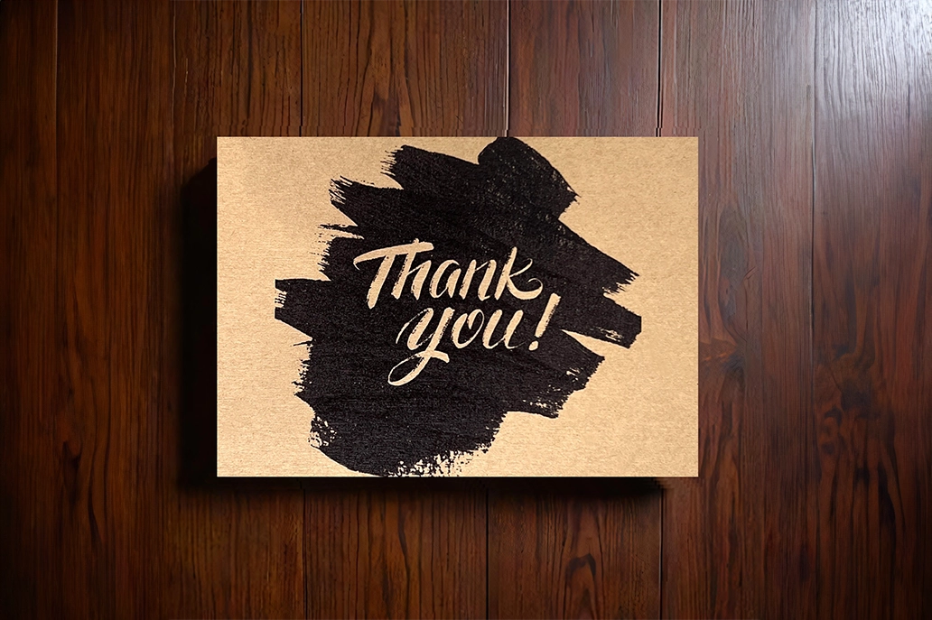 Rectangular straight cut marketing card in kraft stock