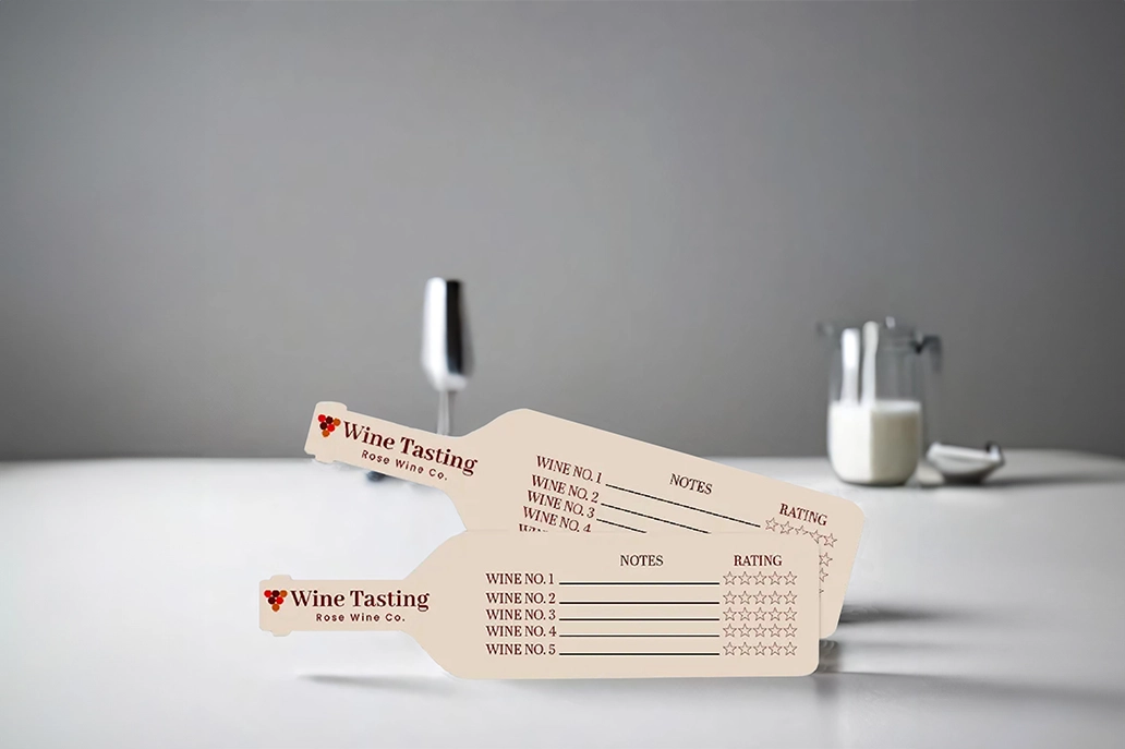 Custom shaped wine tasting card like wine bottle