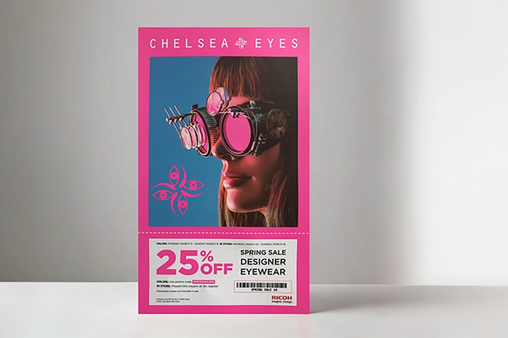 Neon pink tear off promo card