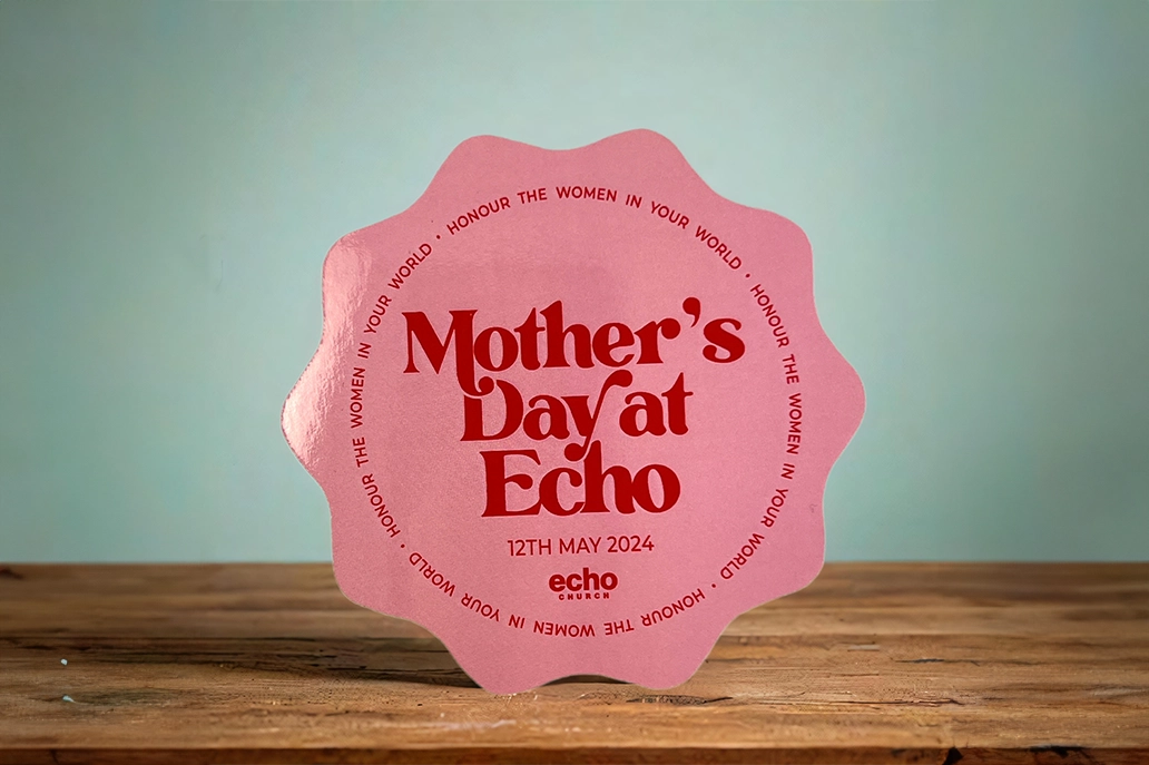 Custom shaped marketing card in matt coated stock