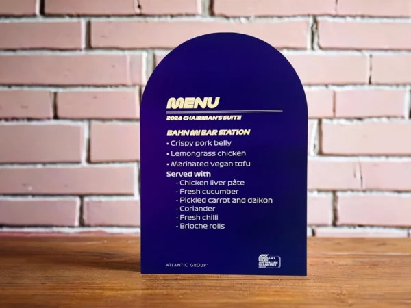 Arched shaped marketing card in gold foil