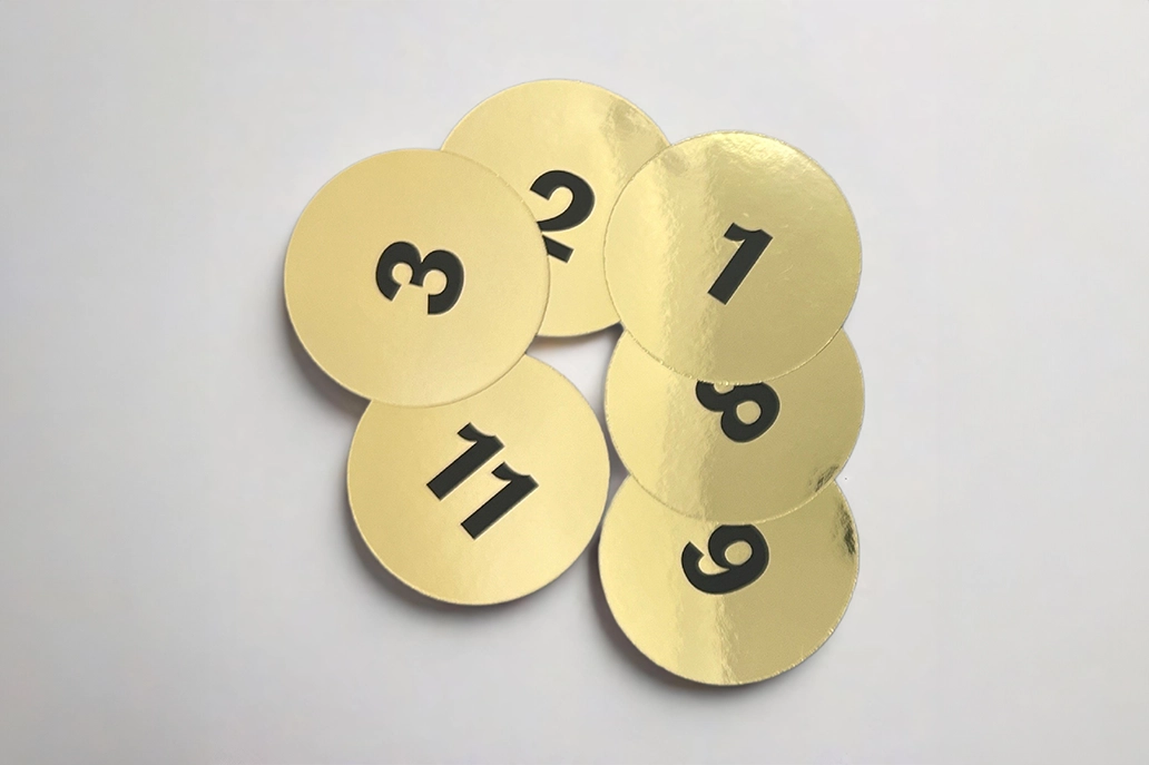 Foiled in gold circle marketing card