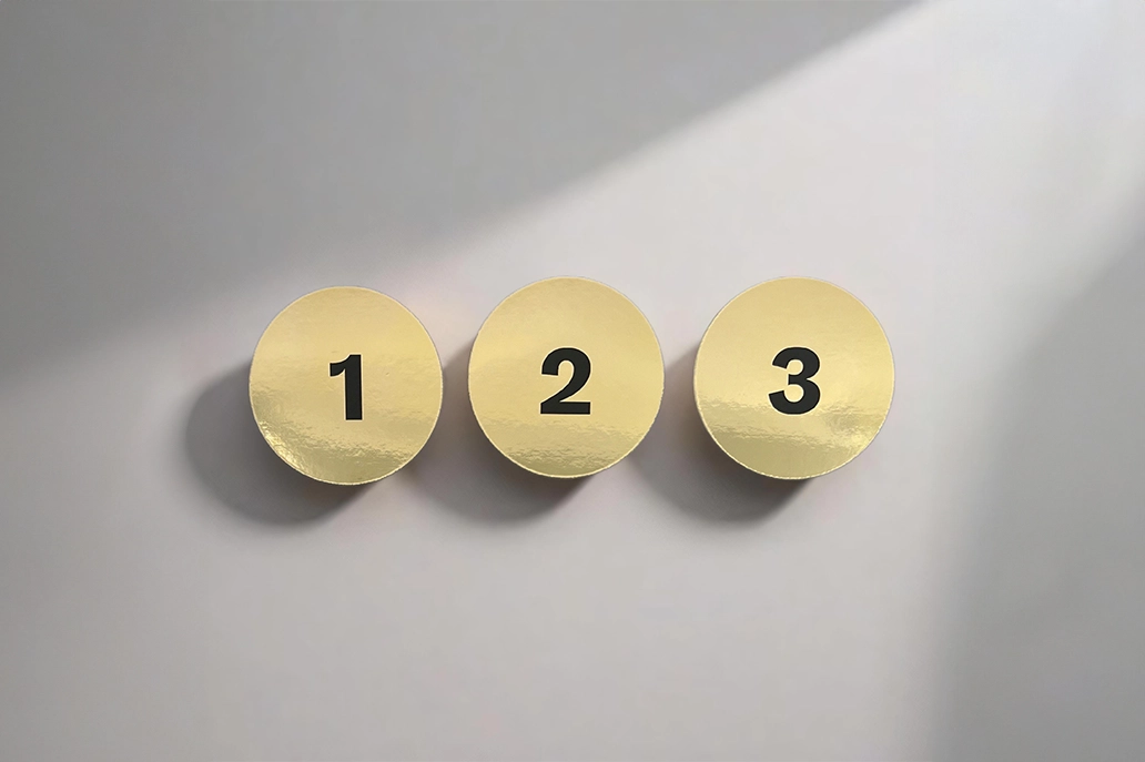 Foiled in gold circle marketing card