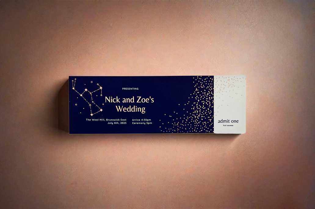 Event ticket in gold foil