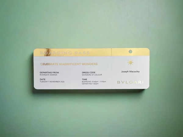 Event ticket in gold foil