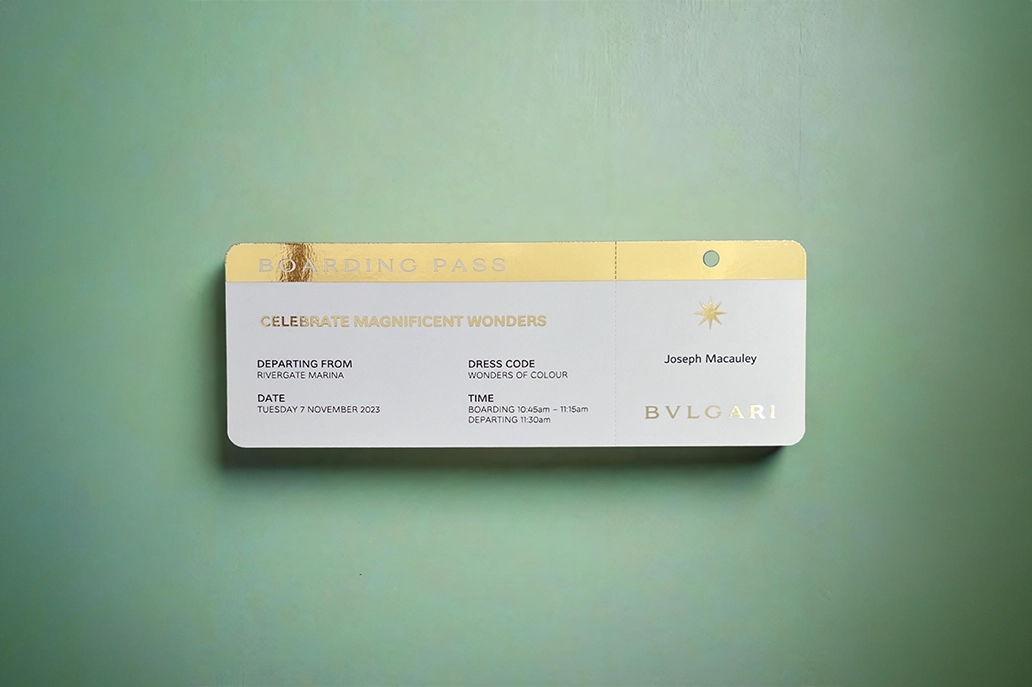 Event ticket in gold foil