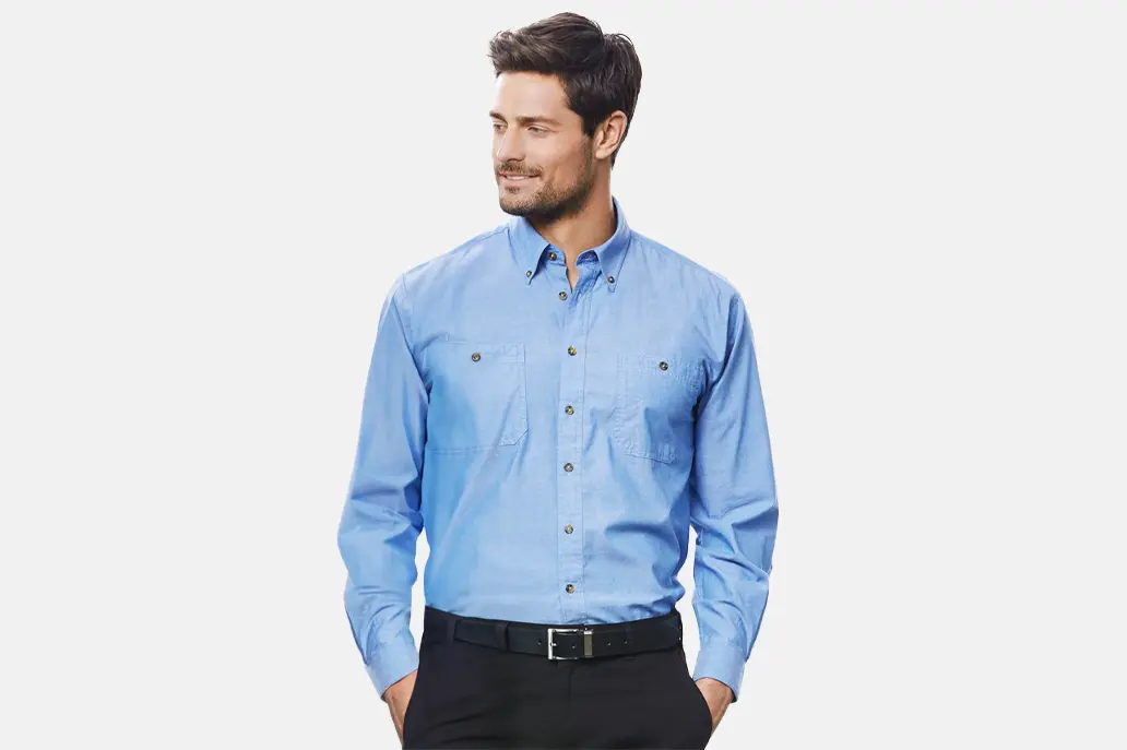 SH112_Mens Chambray Long Sleeve Shirt_Model