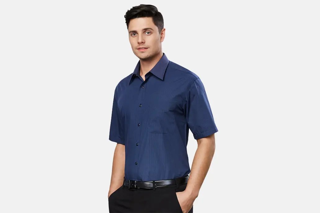 SH817_Mens Micro Check Short Sleeve Shirt_Model