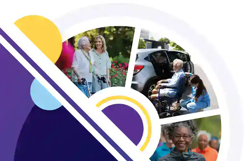 Wheelchair accessible vehicle with elderly and caregiver in park.