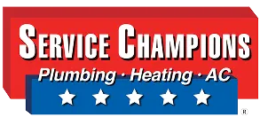 Service Champions logo with “Plumbing · Heating · AC” and five white stars, symbolizing trusted, customer-focused home comfort experts.