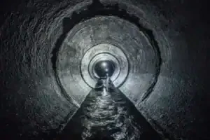 A well-lit, round concrete tunnel guides flowing water, reflecting the reliable care and expert service you expect from us.