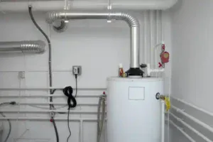 A professionally installed water heater with pipes and vents in a spotless utility room, showing Service Champions’ trusted expertise.