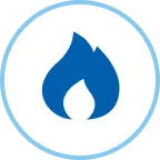 Blue flame icon encircled in light blue, symbolizing trusted, customer-first home comfort from your local Southern California experts.