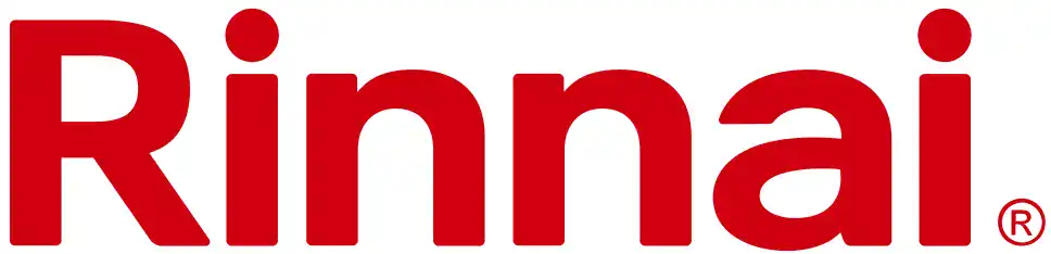 The Rinnai logo, displayed in bold red letters on a white background, reflects trusted home comfort solutions for Southern California families.