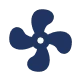 A reliable blue four-blade propeller with a white center, reflecting Service Champions’ trusted comfort expertise on black.