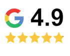 Google logo with a 4.9 rating and five yellow stars below, reflecting exceptional local service and trusted home comfort expertise.