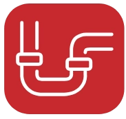White icon of linked plumbing pipes on a red rounded square, reflecting Service Champions’ trusted, customer-focused local expertise.