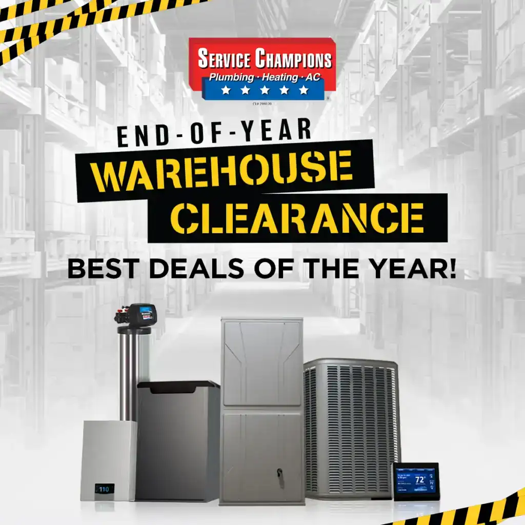 Discover incredible savings during the End of Year Warehouse Clearance at Service Champions, your trusted local experts in home comfort across Southern California. Explore a welcoming warehouse setting featuring reliable HVAC equipment and thermostats, all backed by our commitment to top-quality service. Our knowledgeable team is here to help you find the right solutions for your home—don’t wait, as these exclusive offers are available for a limited time only.