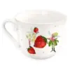Taza de porcelana con diseño de fresas. Vista de atras