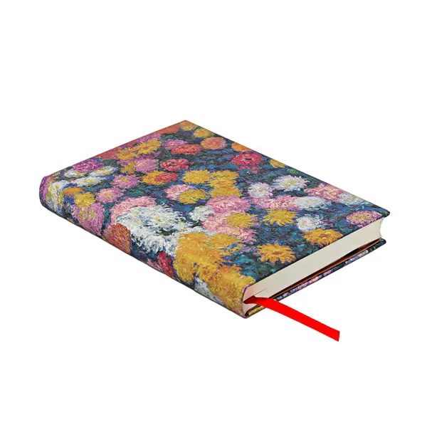 Vista en ángulo de la libreta Paperblanks Crisantemos de Monet