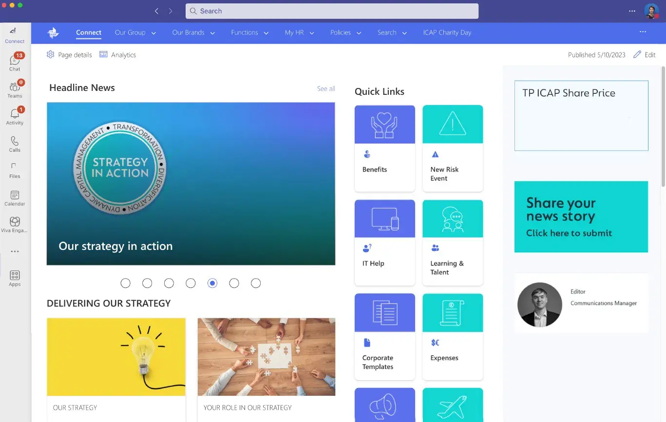 TP ICAP intranet homepage - before