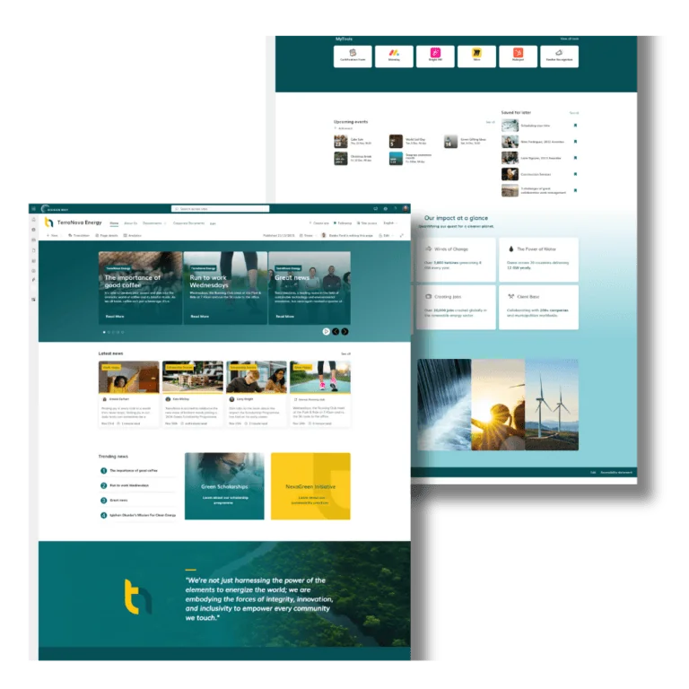 Example of a SharePoint intranet with Beacon, showcasing features like background gradients.