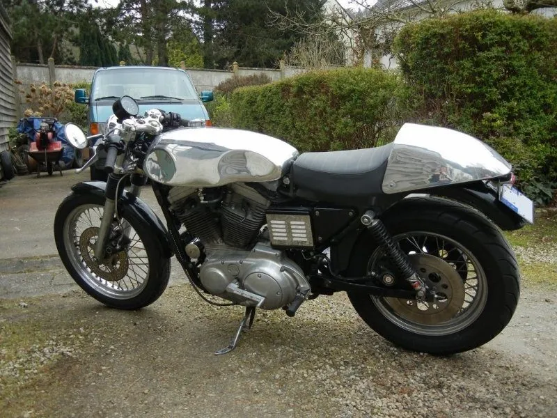 Harley Sportster with a Sprint tank and a Thruxton Cowl