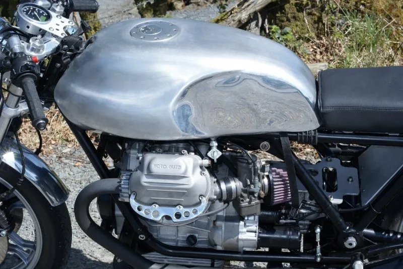 Part polished long Guzzi tank with Aero cap