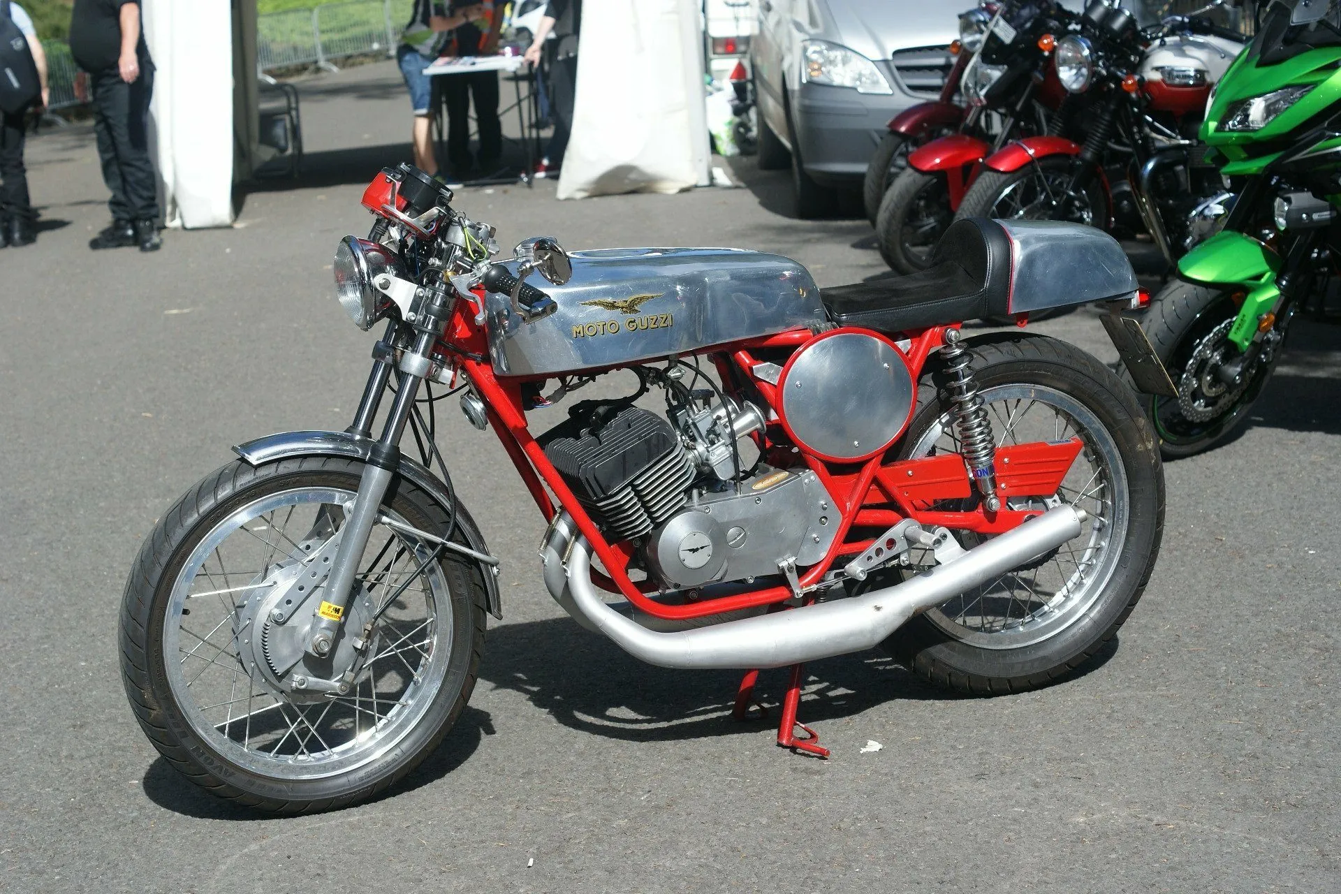 Brilliant little two stroke MotoGuzzi 250. Its got our Ducati Single tank and a bespoke Imola seat