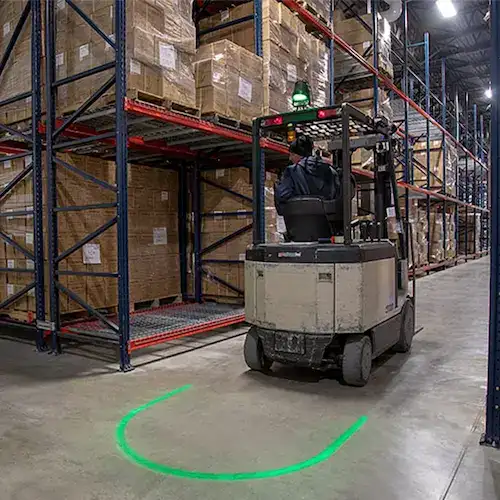 Forklift warning light helping prevent warehouse collisions