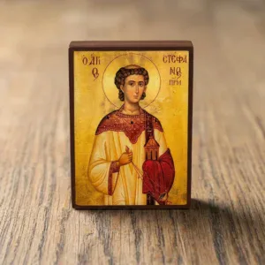 Saint Stefanos Orthodox Wooden Icon | Handmade on Wood