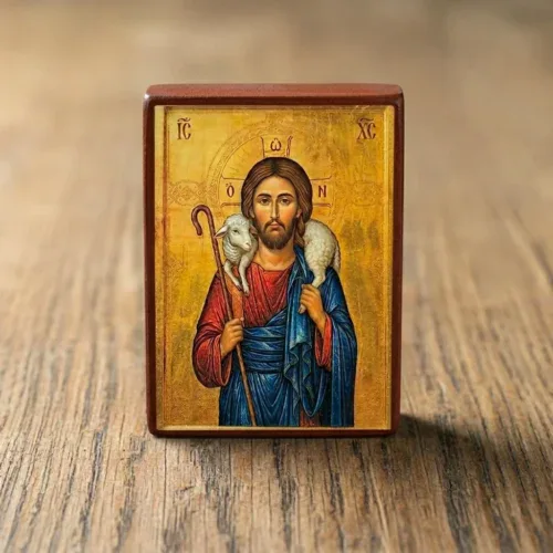 Jesus Christ The Good Shepherd Wooden Mounted Icon Jesus Christ The Good Shepherd Wooden Mounted Icon