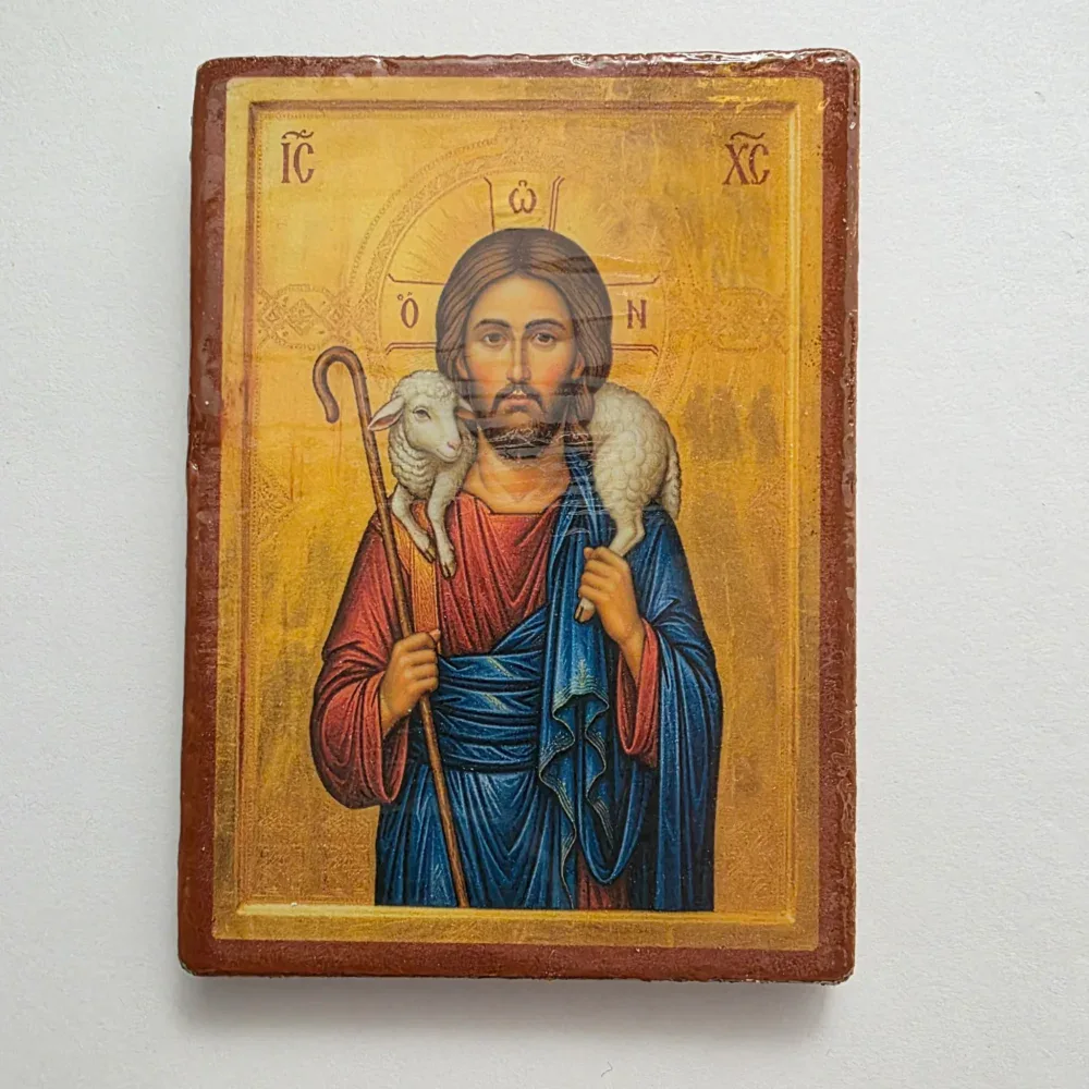 Jesus Christ The Good Shepherd Wooden Mounted Icon Jesus Christ The Good Shepherd Wooden Mounted Icon
