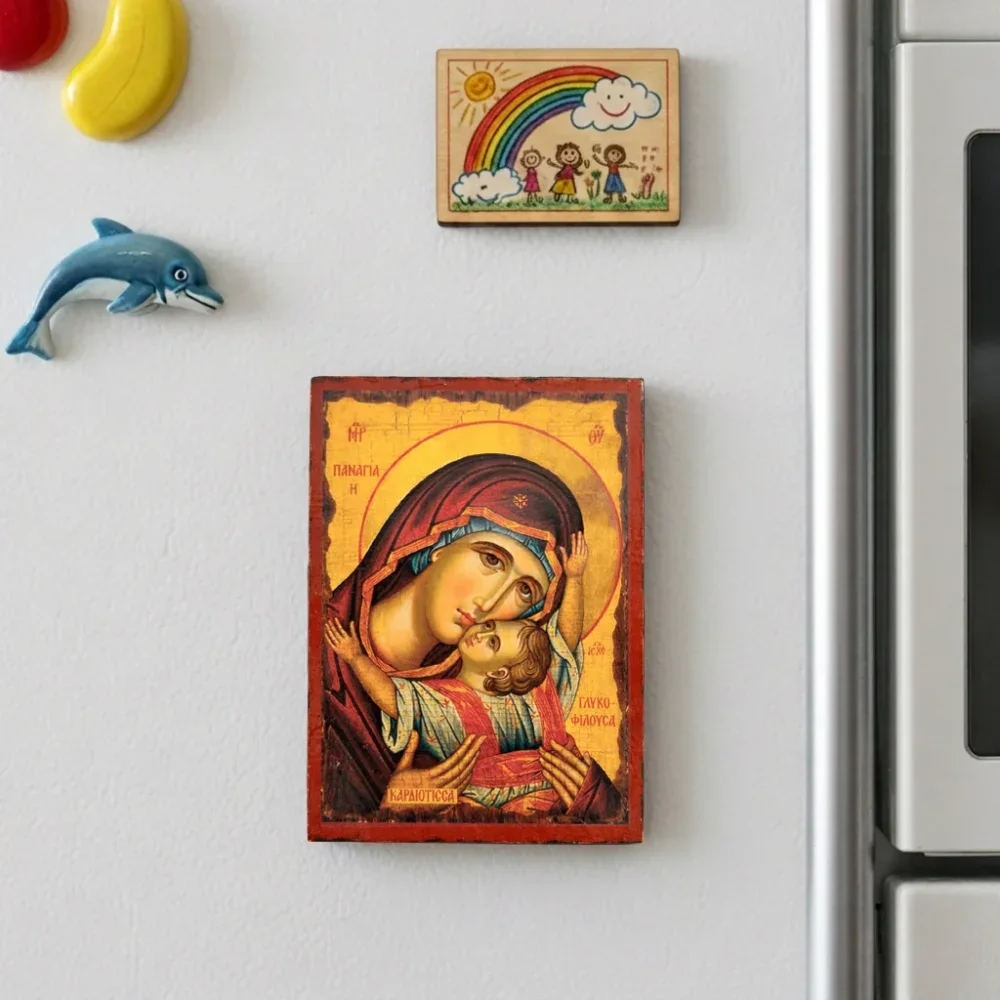 Theotokos of Tenderness Orthodox Icon with magnet | Wooden Mounted