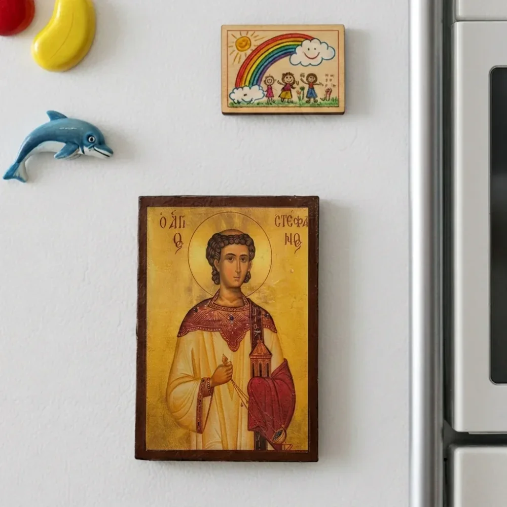 Saint Stefanos Orthodox Wooden Icon with magnet | Handmade on Wood