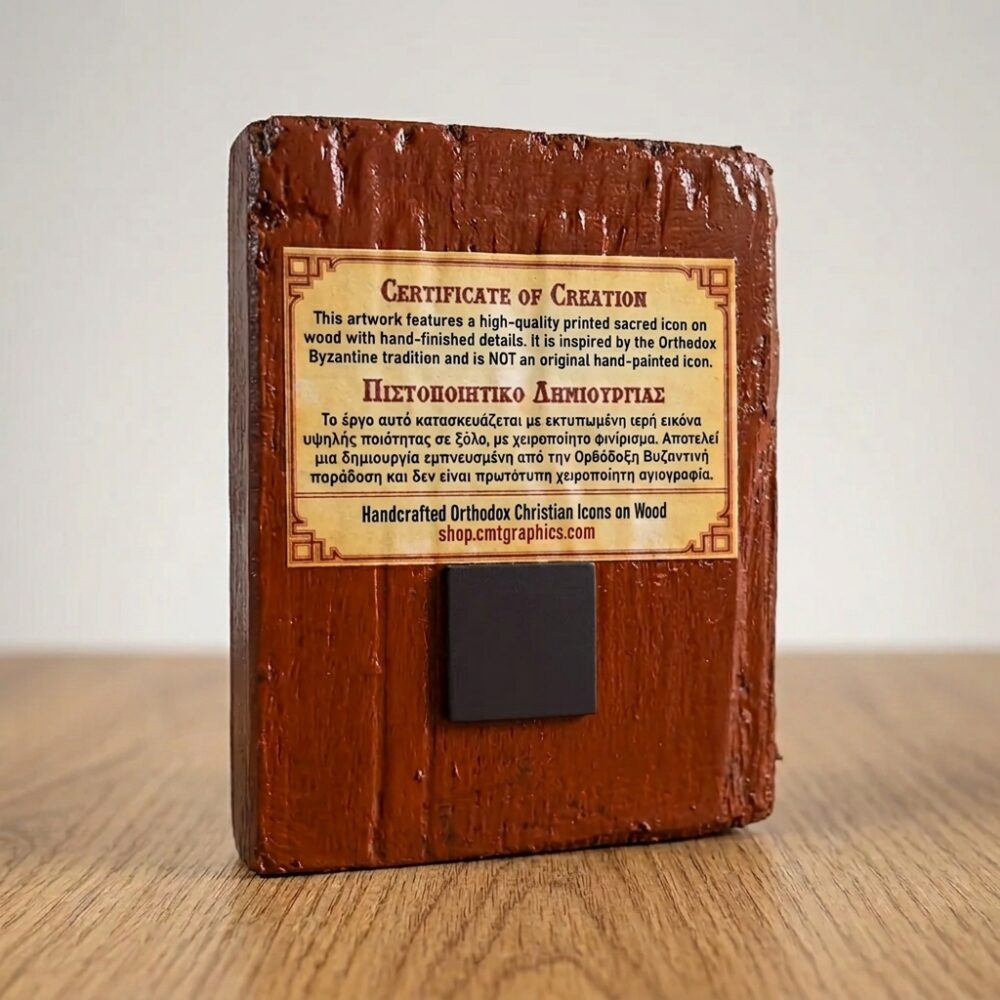Saint Anna, Mother of the Panagia (Theotokos) – Byzantine Wooden Mounted Icon back view, handmade Orthodox Christian gift
