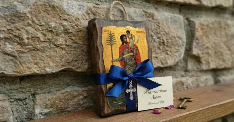 Handmade Orthodox wooden icons and baptismal icon guide by The Faith Shop NY