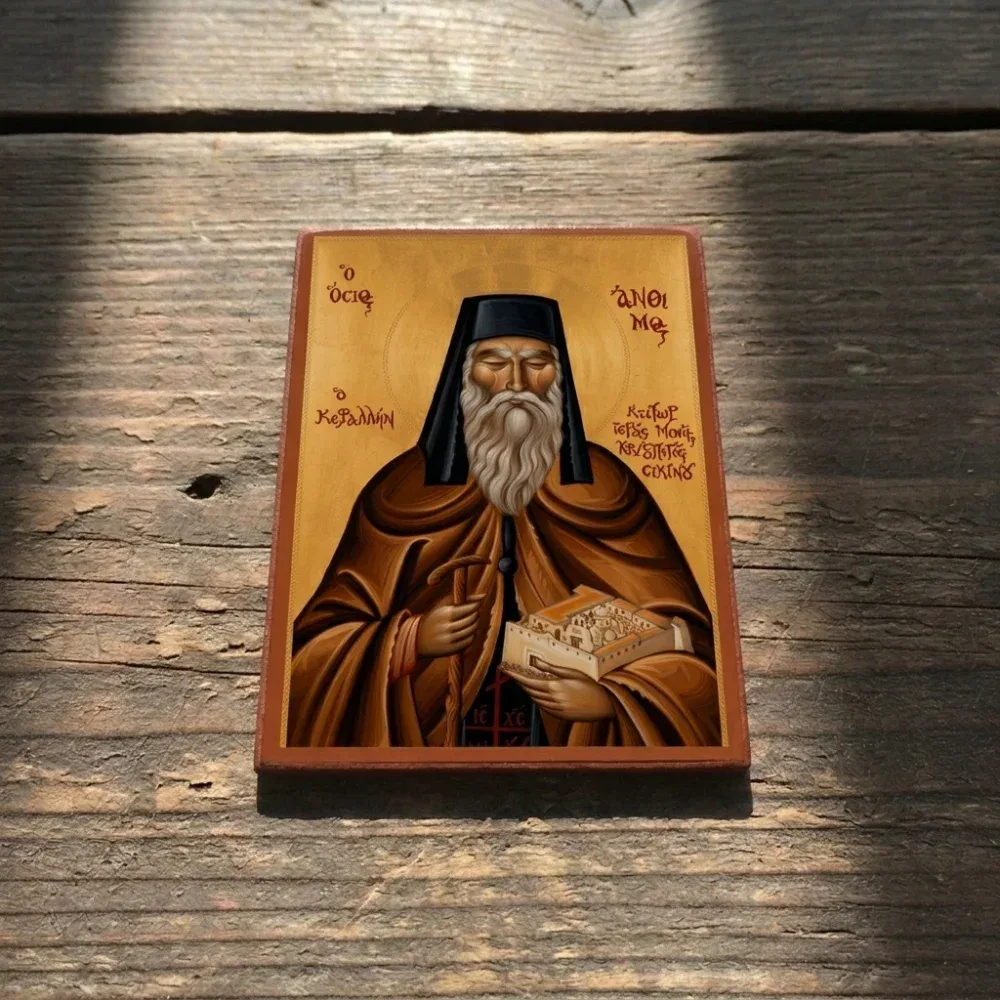 Saint Anthimos of Chios Orthodox Wooden Mounted Icon with gold background in traditional Orthodox style Saint Anthimos of Chios Orthodox Wooden Mounted Icon with gold background in traditional Orthodox style