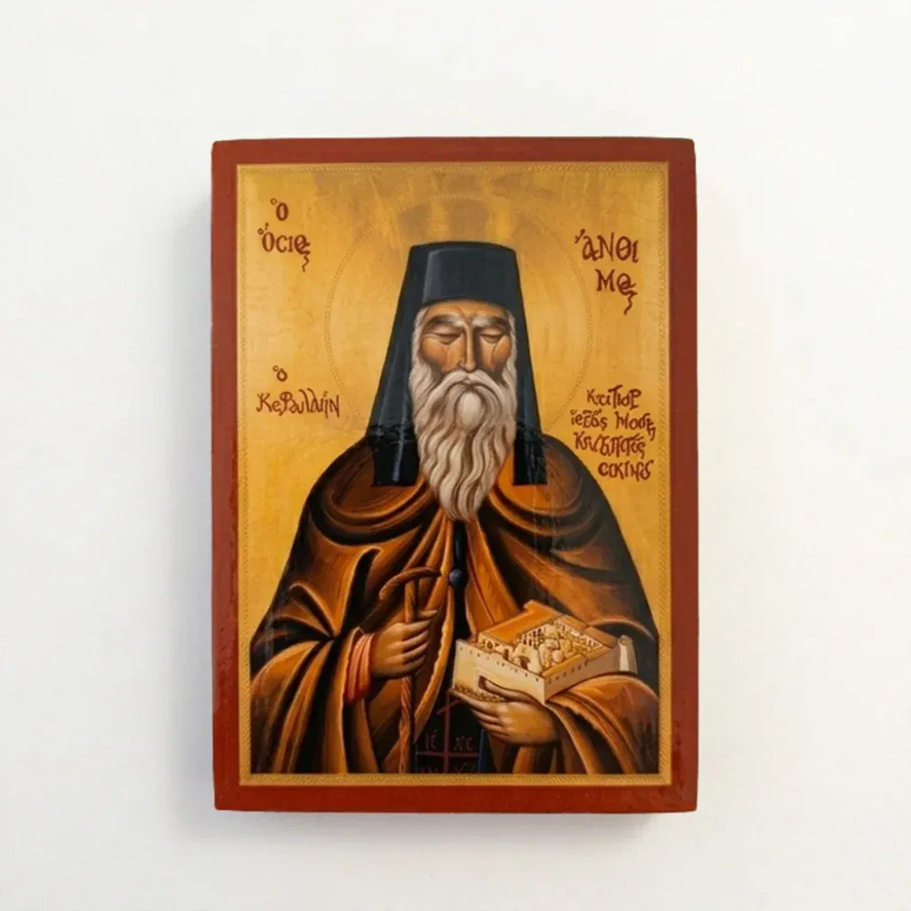 Saint Anthimos of Chios Orthodox Wooden Mounted Icon with gold background in traditional Orthodox style Saint Anthimos of Chios Orthodox Wooden Mounted Icon with gold background in traditional Orthodox style