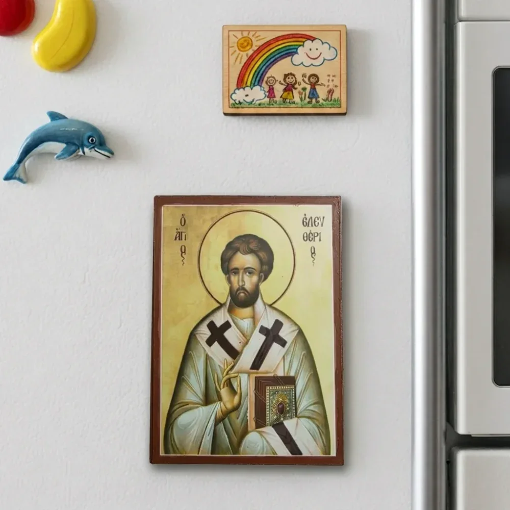 Saint Eleftherios Mounted Icon with magnet in the backside. Saint Eleftherios Mounted Icon with magnet in the backside.