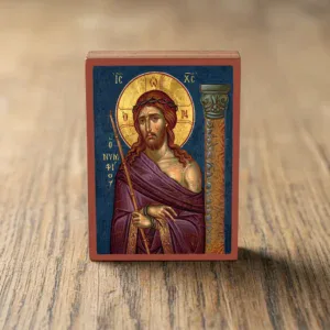 Handcrafted Orthodox mounted icon of Jesus Christ the Bridegroom on wood