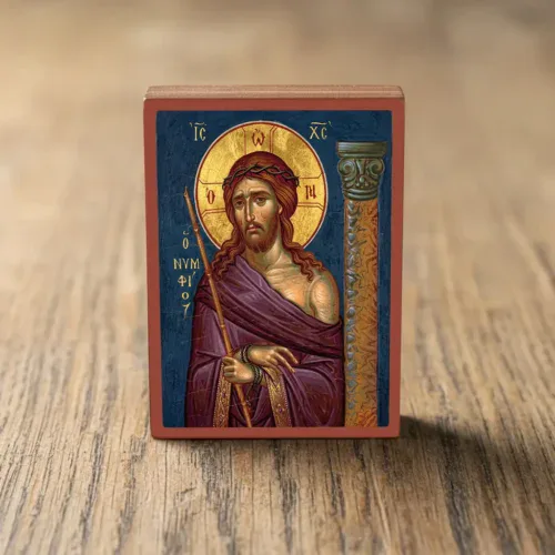 Handcrafted Orthodox mounted icon of Jesus Christ the Bridegroom on wood Handcrafted Orthodox mounted icon of Jesus Christ the Bridegroom on wood