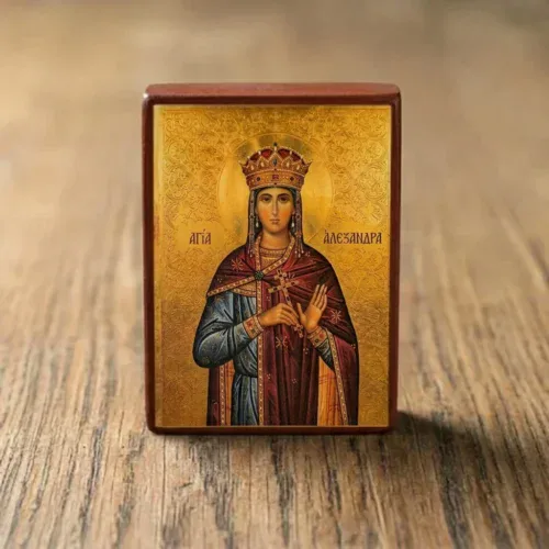 Orthodox wooden mounted icon of Saint Alexandra the Empress Martyr with magnetic back Handcrafted Orthodox wooden mounted icon of Saint Alexandra the Empress Martyr with magnetic back