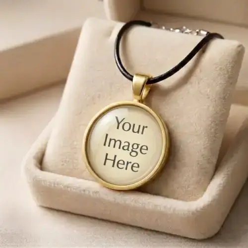 Custom Photo Pendant Necklace personalized glass cabochon pendant with alloy bezel and black cord