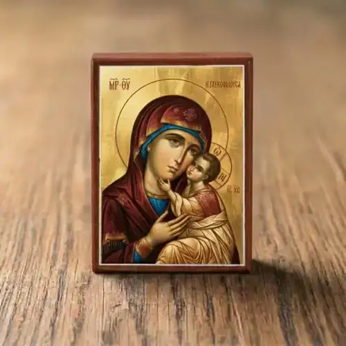 Panagia Kardiotissa Glykophilousa Icon wooden mounted front view