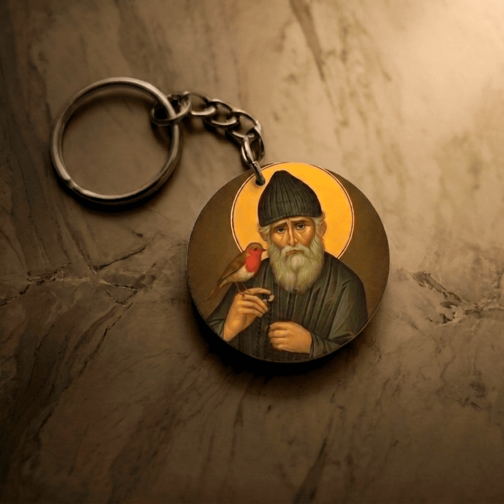Saint Paisios Wood Mounted Keychain product photo 2 Saint Paisios Wood Keychain